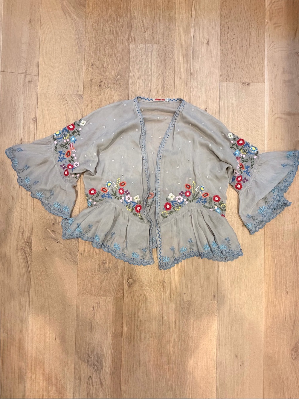 Johnny Was Embroidered Boho Kimono Cardigan Top Size M